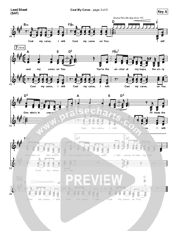 Cast My Cares Lead Sheet (SAT) (Finding Favour)
