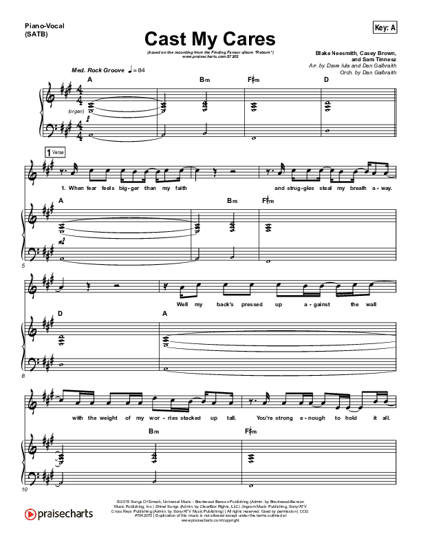 Cast My Cares Piano/Vocal (SATB) (Finding Favour)