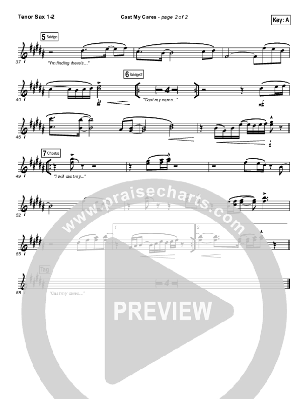 Cast My Cares Tenor Sax 1/2 (Finding Favour)