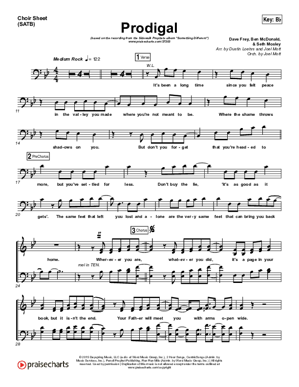 Prodigal Choir Sheet (SATB) (Sidewalk Prophets)