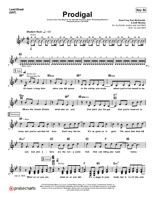 Prodigal Lead Sheet (SAT) (Sidewalk Prophets)