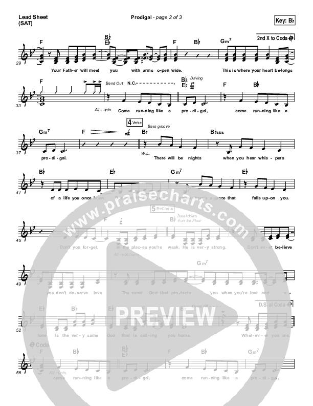 Prodigal Lead Sheet (SAT) (Sidewalk Prophets)