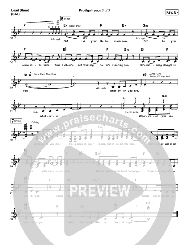 Prodigal Lead Sheet (SAT) (Sidewalk Prophets)