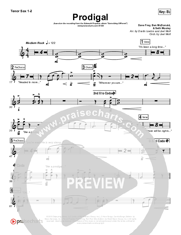 Prodigal Tenor Sax 1/2 (Sidewalk Prophets)