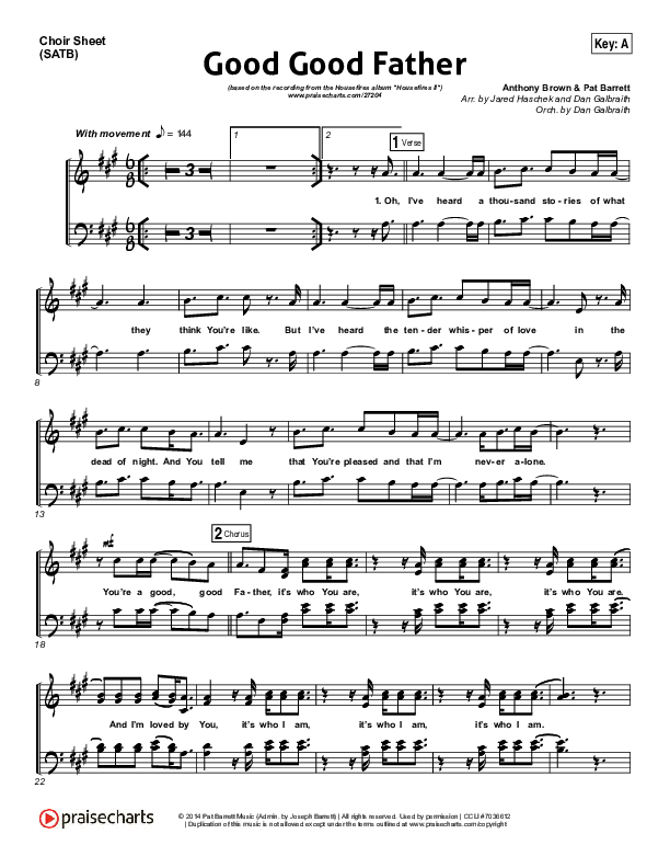 Good Good Father Choir Vocals (SATB) (Housefires)