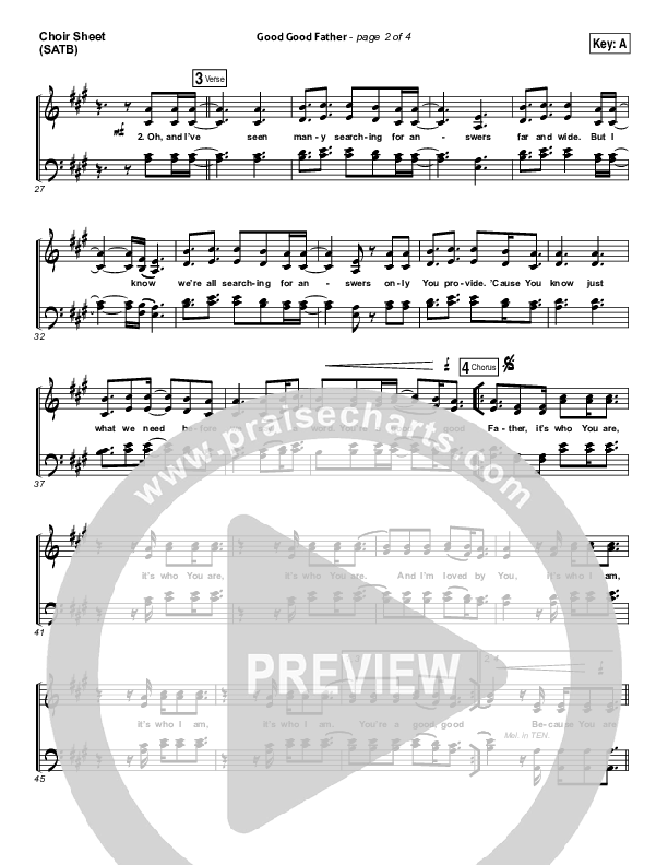 Good Good Father Choir Sheet (SATB) (Housefires)
