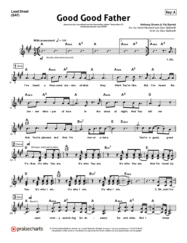 Good Good Father Lead Sheet (SAT) (Housefires)