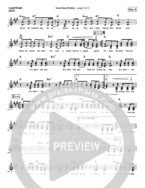 Good Good Father Lead Sheet (SAT) (Housefires)