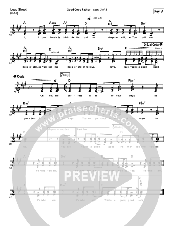 Good Good Father Lead Sheet (SAT) (Housefires)