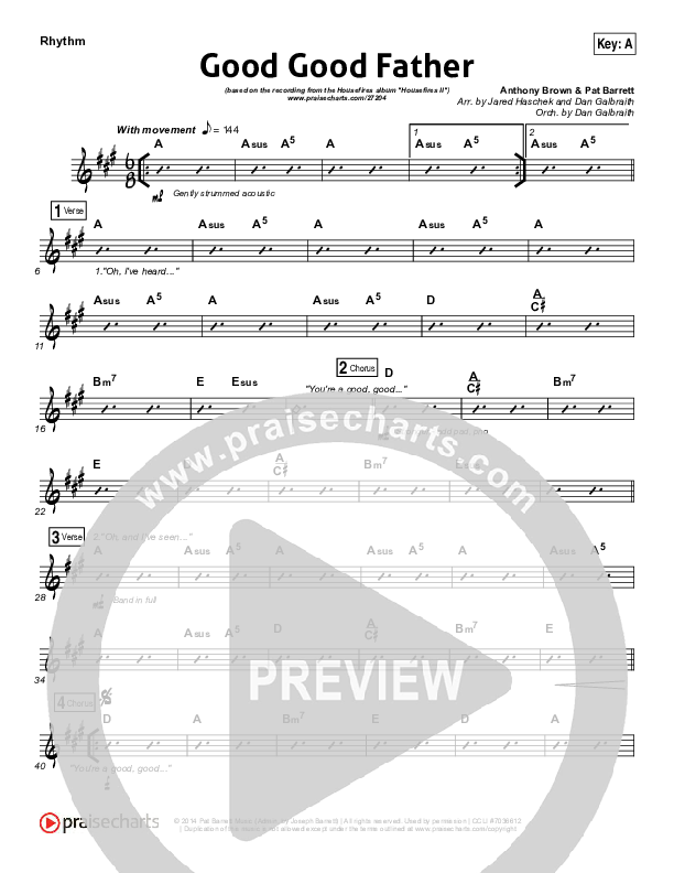 Good Good Father Rhythm Chart (Housefires)