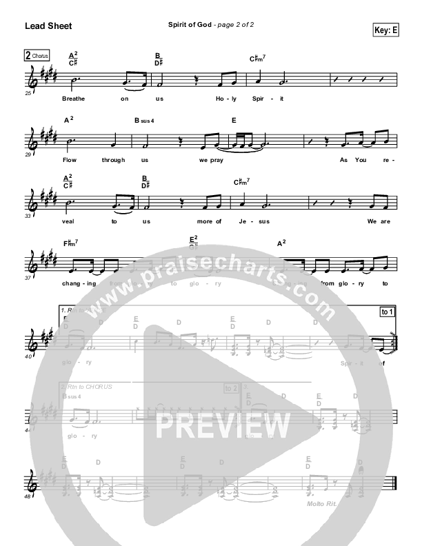 Spirit Of God Lead Sheet (LaMar Boschman)