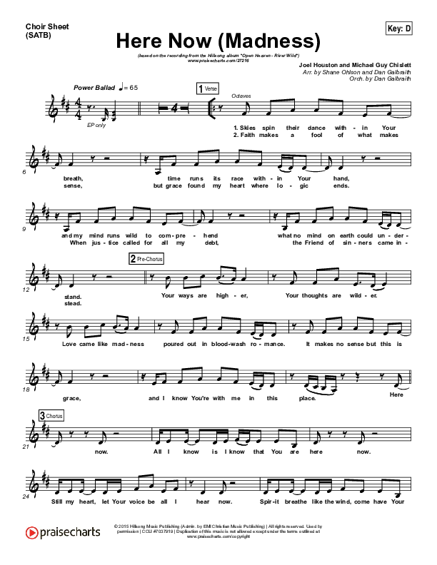 Here Now (Madness) Choir Sheet (SATB) (Hillsong Worship)
