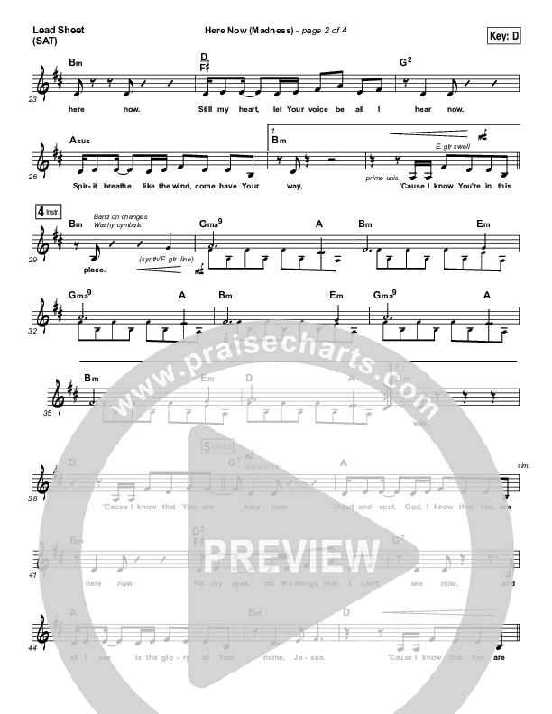 Here Now (Madness) Lead Sheet (SAT) (Hillsong Worship)