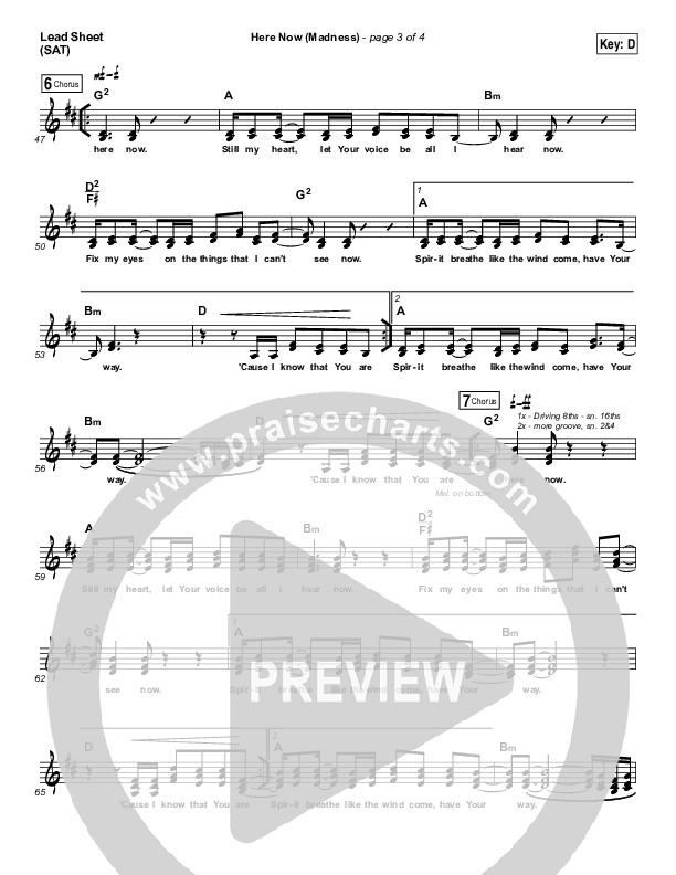 Here Now (Madness) Lead Sheet (SAT) (Hillsong Worship)