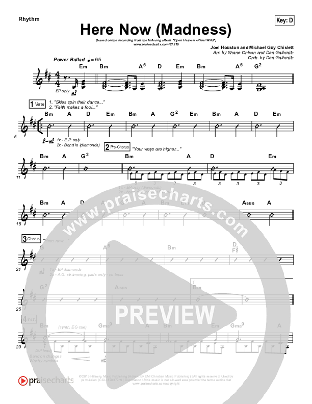 Here Now (Madness) Rhythm Chart (Hillsong Worship)