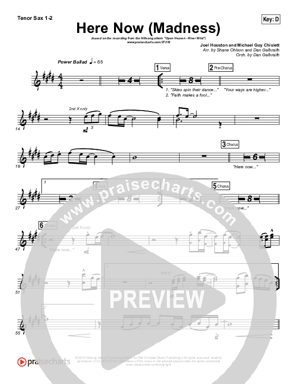 Here Now (Madness) Tenor Sax 1/2 (Hillsong Worship)