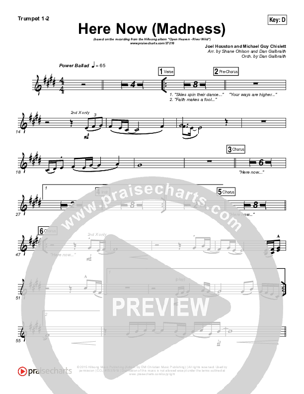 Here Now (Madness) Trumpet 1,2 (Hillsong Worship)