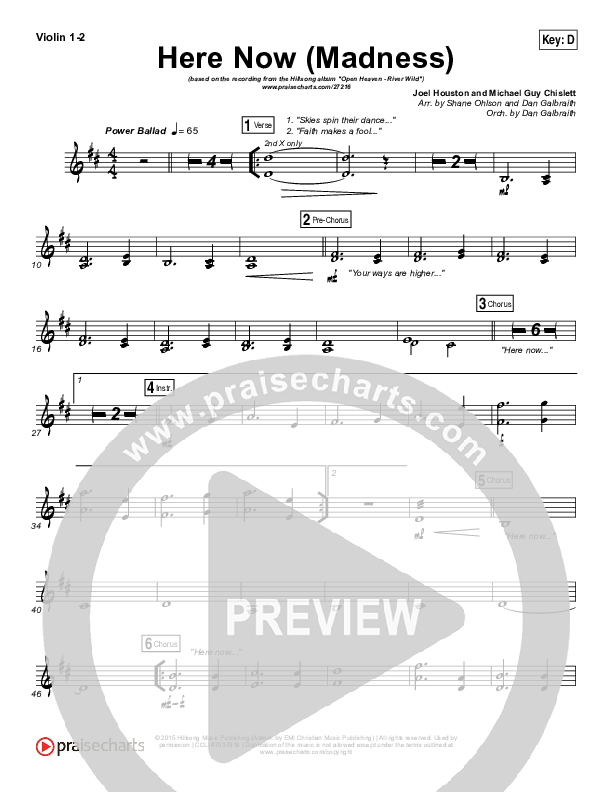 Here Now (Madness) Violin 1/2 (Hillsong Worship)