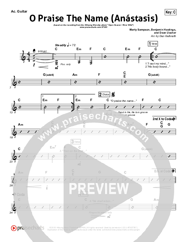 O Praise The Name (Anastasis) Rhythm Chart (Hillsong Worship)