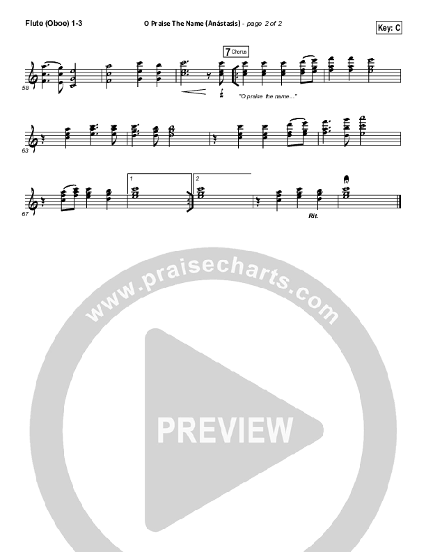 O Praise The Name (Anastasis) Flute/Oboe 1/2/3 (Hillsong Worship)