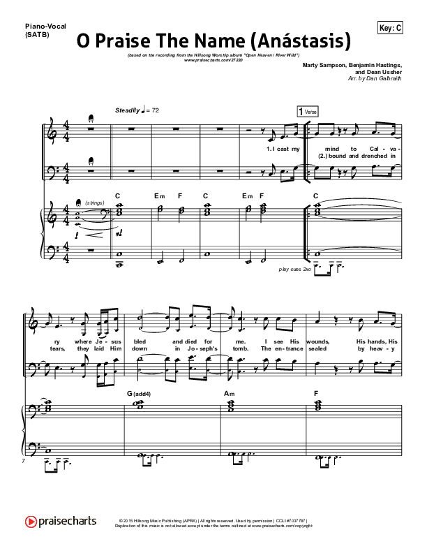 O Praise The Name (Anastasis) Piano/Vocal & Lead (Hillsong Worship)