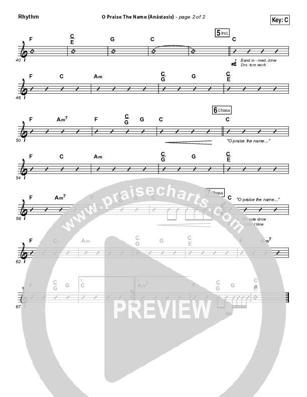 O Praise The Name (Anastasis) Rhythm Chart (Hillsong Worship)