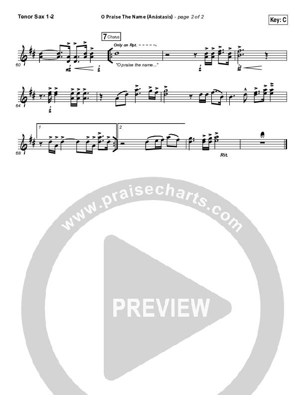 O Praise The Name (Anastasis) Tenor Sax 1,2 (Hillsong Worship)