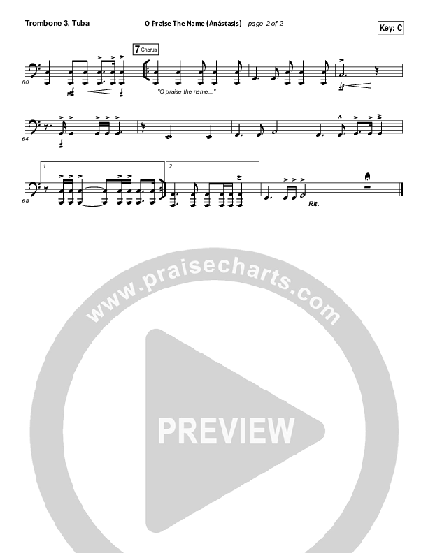O Praise The Name (Anastasis) Trombone 3/Tuba (Hillsong Worship)