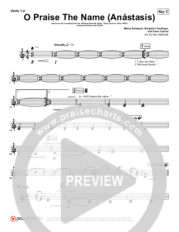 O Praise The Name (Anastasis) Violin 1,2 (Hillsong Worship)