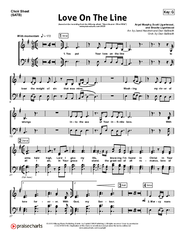 Love On The Line Choir Sheet (SATB) (Hillsong Worship)