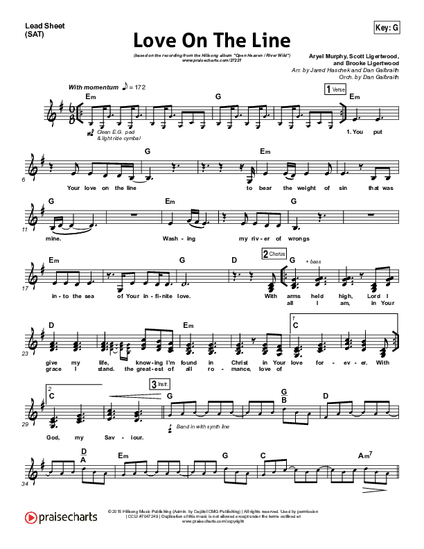 Love On The Line Lead Sheet (SAT) (Hillsong Worship)