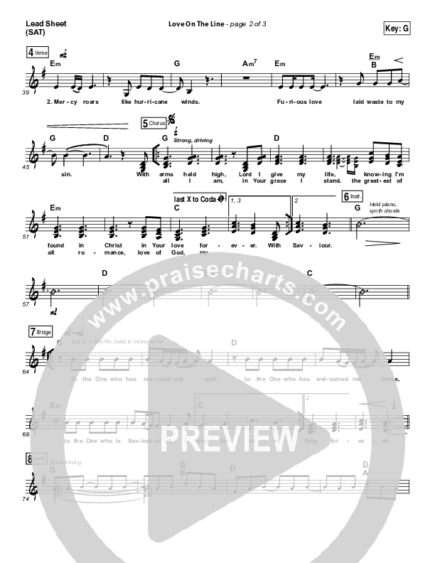 Love On The Line Lead Sheet (SAT) (Hillsong Worship)