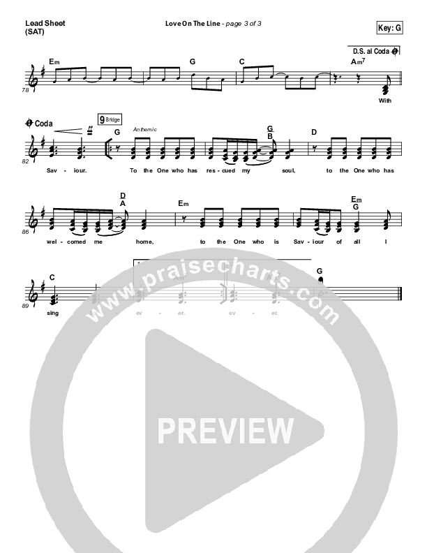 Love On The Line Lead Sheet (SAT) (Hillsong Worship)