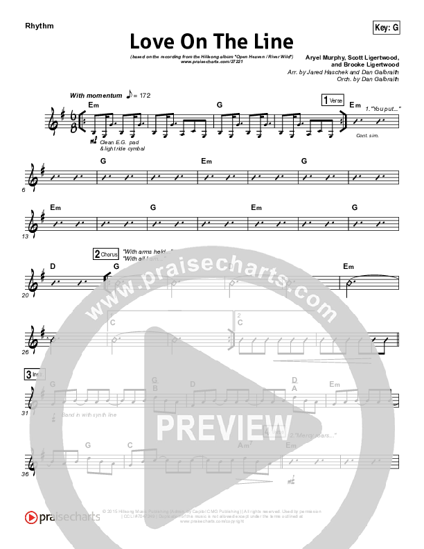 Love On The Line Rhythm Chart (Hillsong Worship)