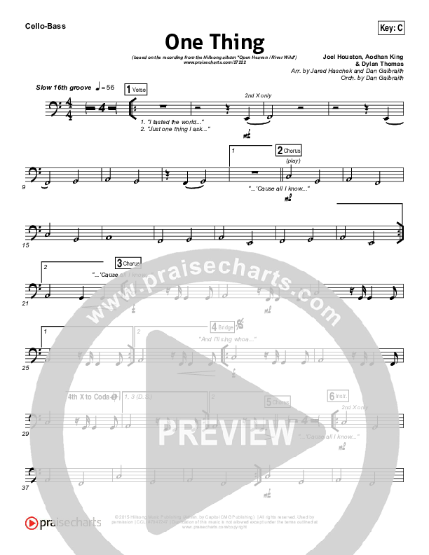 One Thing Cello/Bass (Hillsong Worship)