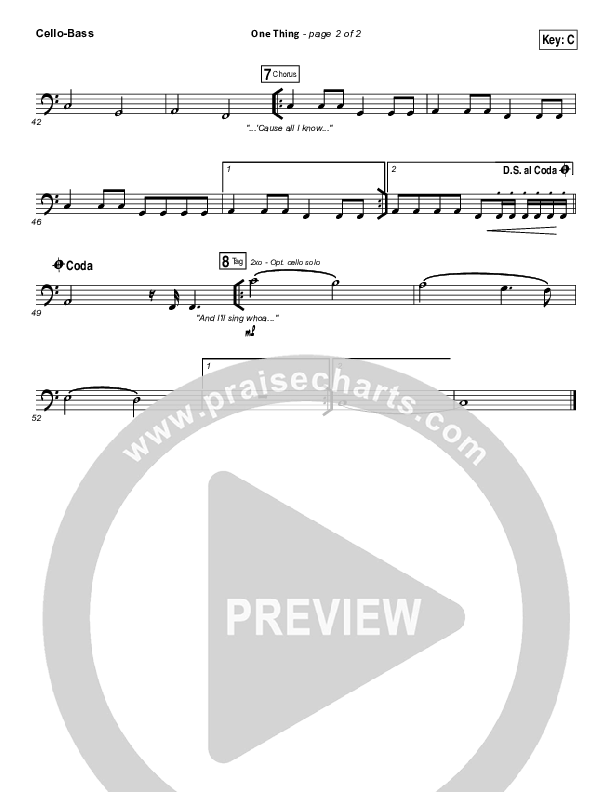 One Thing Cello/Bass (Hillsong Worship)