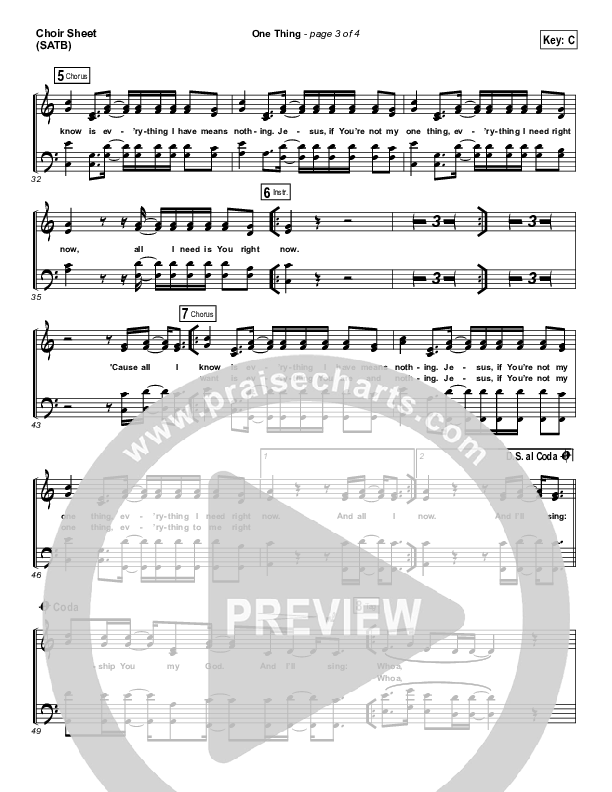 One Thing Choir Sheet (SATB) (Hillsong Worship)