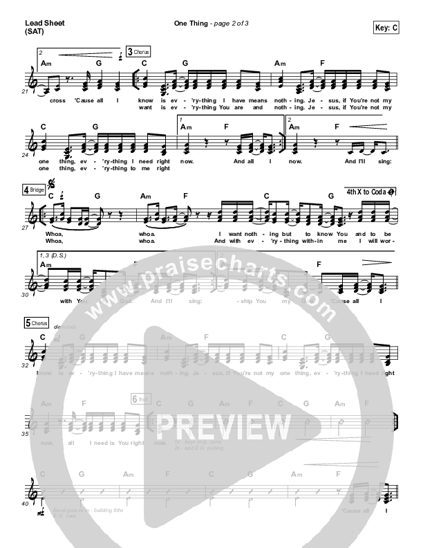 One Thing Lead Sheet (SAT) (Hillsong Worship)