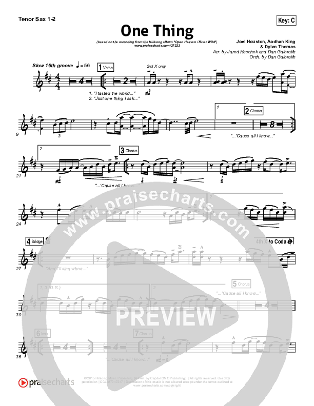 One Thing Tenor Sax 1/2 (Hillsong Worship)