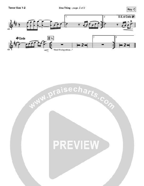 One Thing Tenor Sax 1/2 (Hillsong Worship)
