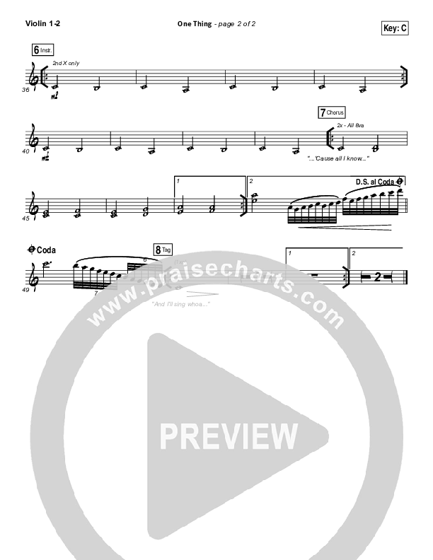 One Thing Violin 1/2 (Hillsong Worship)