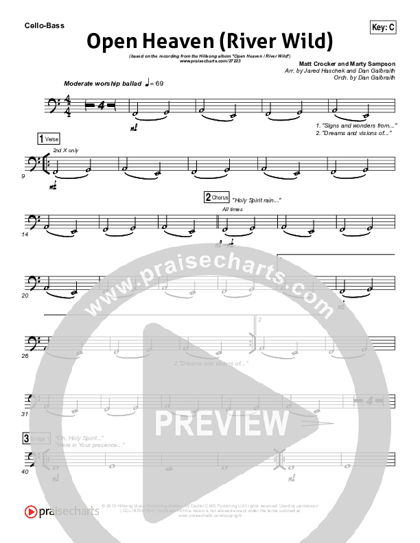 Open Heaven (River Wild) Cello/Bass (Hillsong Worship / Hannah Hobbs)