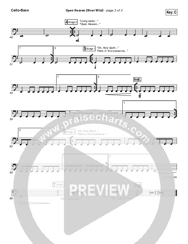 Open Heaven (River Wild) Cello/Bass (Hillsong Worship / Hannah Hobbs)