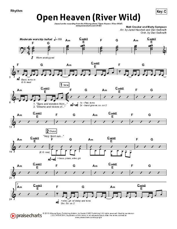 Open Heaven (River Wild) Rhythm Chart (Hillsong Worship / Hannah Hobbs)