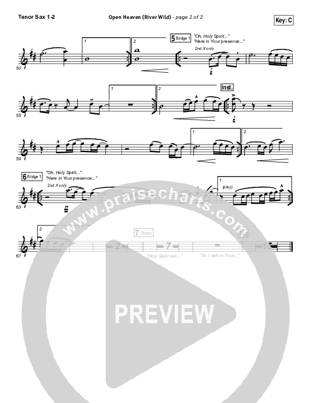 Open Heaven (River Wild) Tenor Sax 1/2 (Hillsong Worship / Hannah Hobbs)