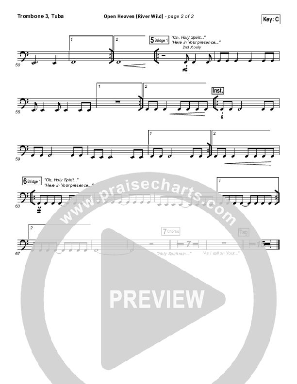 Open Heaven (River Wild) Trombone 3/Tuba (Hillsong Worship / Hannah Hobbs)