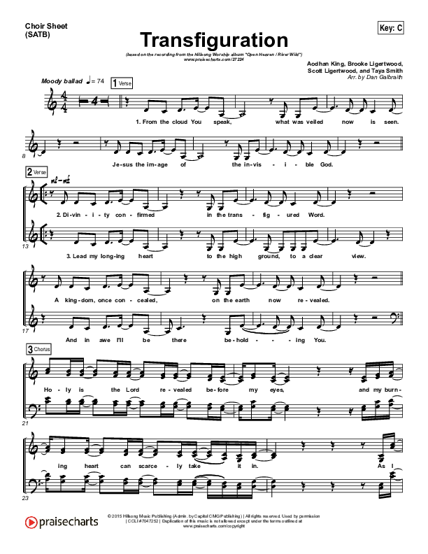 Transfiguration Choir Sheet (SATB) (Hillsong Worship)