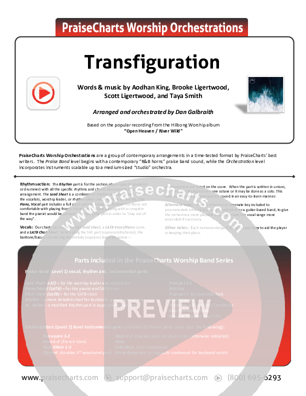 Transfiguration Cover Sheet (Hillsong Worship)