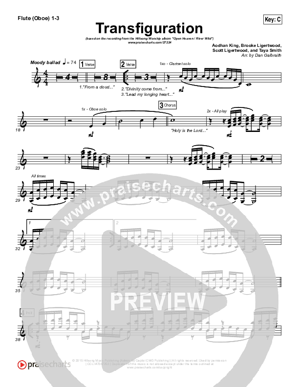 Transfiguration Flute/Oboe 1/2/3 (Hillsong Worship)