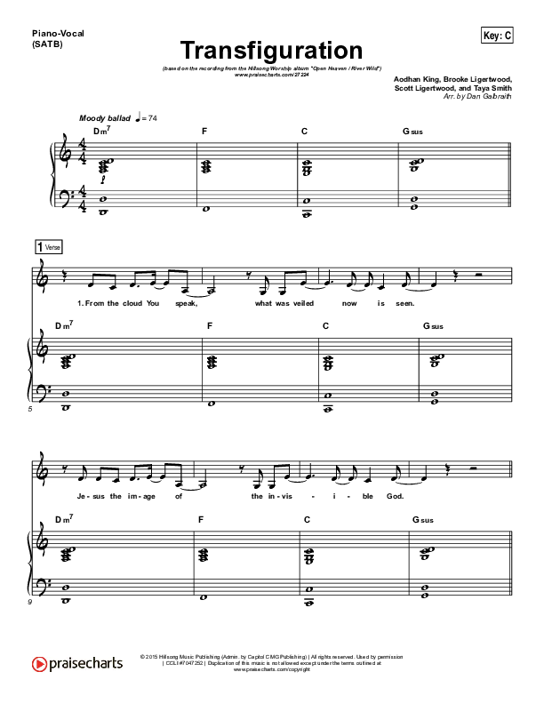 Transfiguration Piano/Vocal Pack (Hillsong Worship)